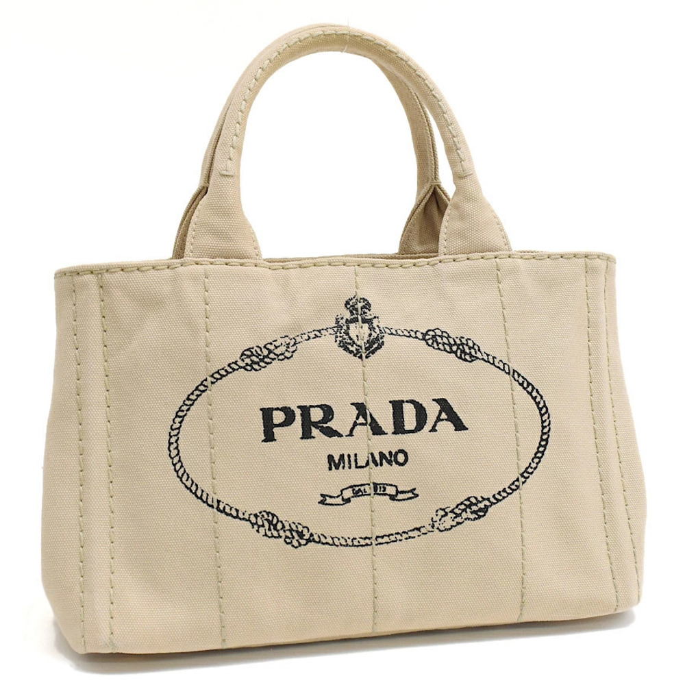 Prada Canapa Tote Bag Canvas Beige Cream Triangle